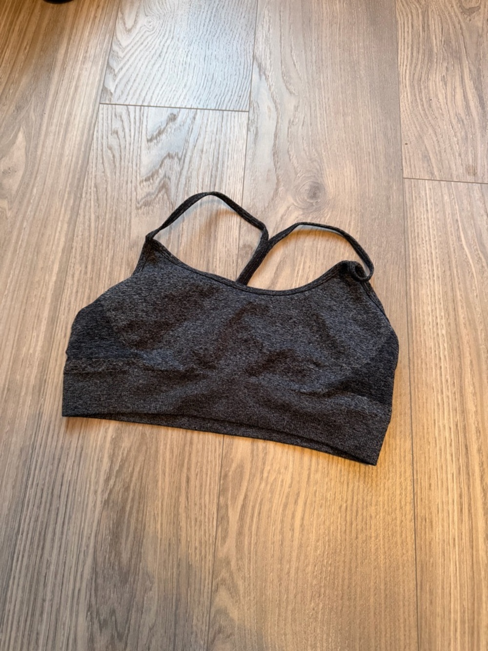 AYBL Empower Seamless Sports Bra Black Marl Size M Strappy Gym Activewear